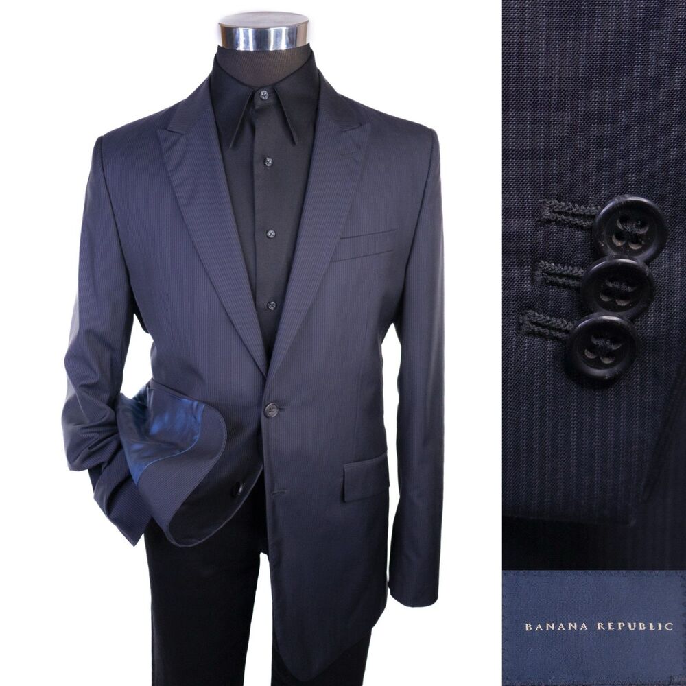 Banana Republic Blazer Mens 42L Blue Pinstripe Wool/Silk Blend Sport Coat Jacket